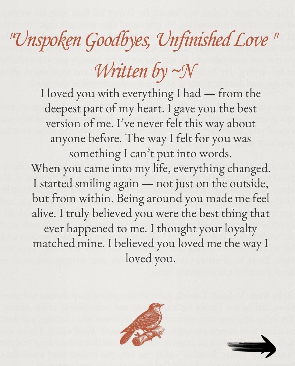 Unspoken Goodbyes, Unfinished Love