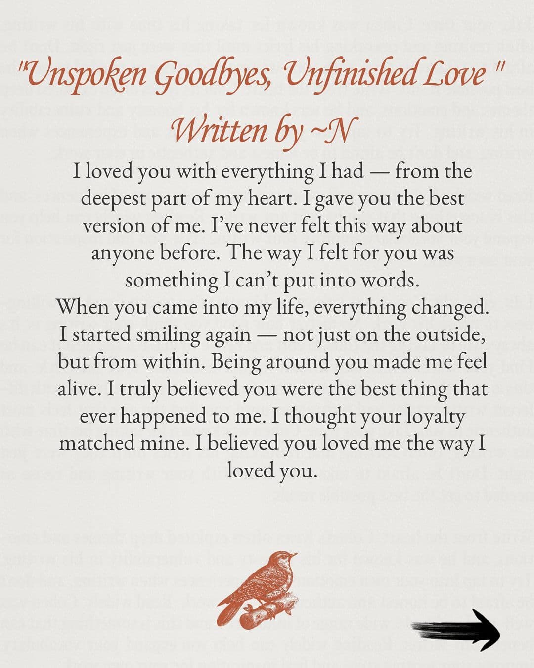 Unspoken Goodbyes, Unfinished Love